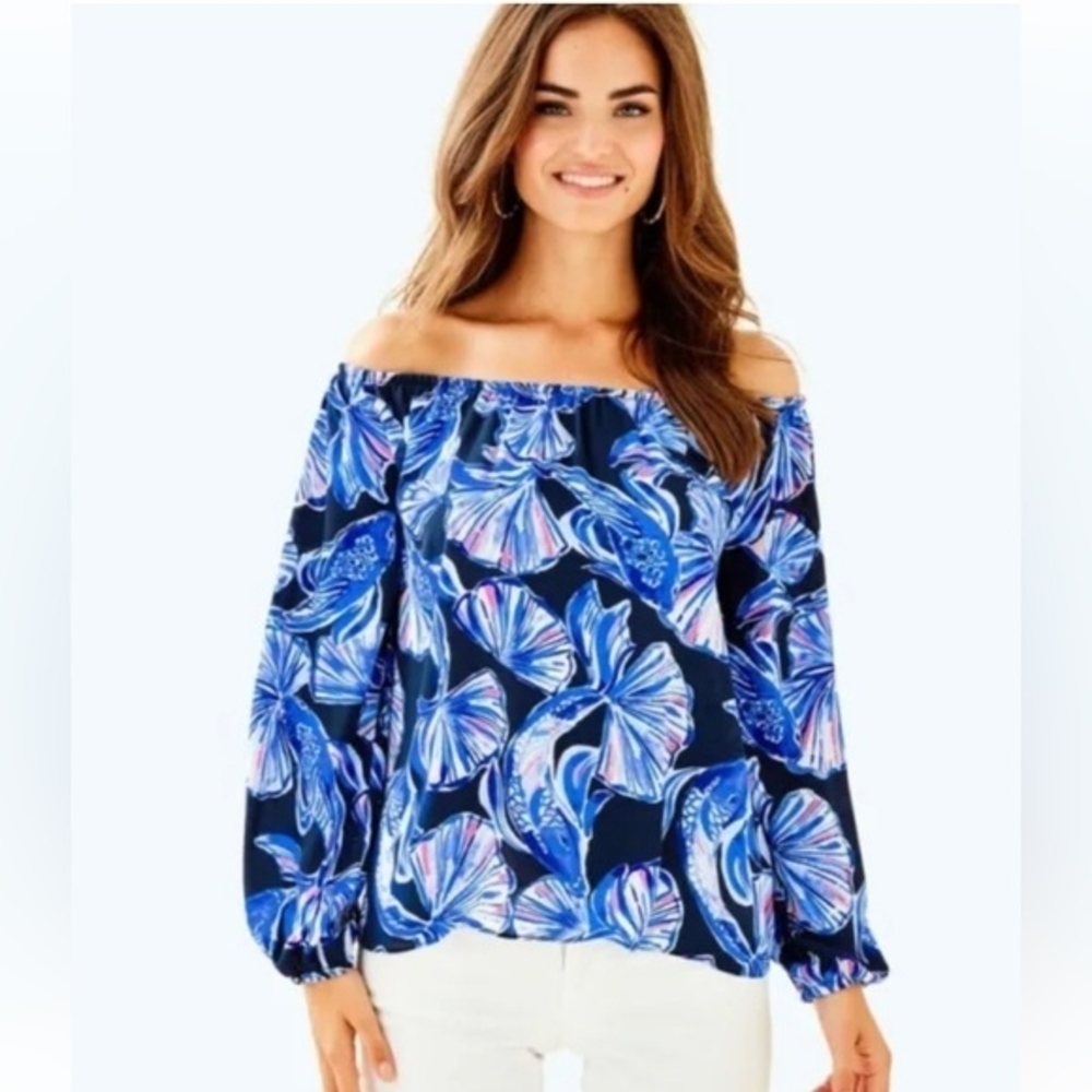 Lilly Pulitzer Blue Floral Off-Shoulder Blouse